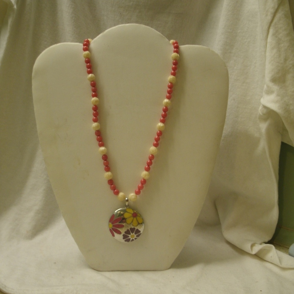 Handmade Enameled Flower Pendant Necklace